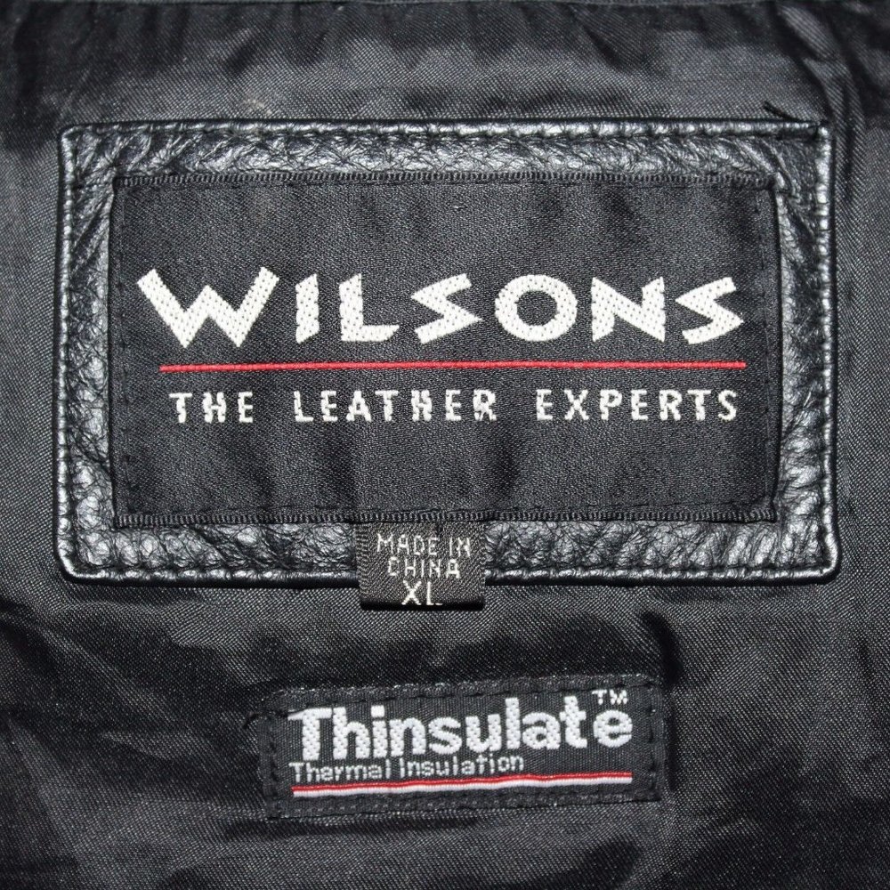 Wilson's Thinsulate 3M XL Insulated 3 Button Snap Black 100% Leather Jacket Coat - Picture 9 of 11